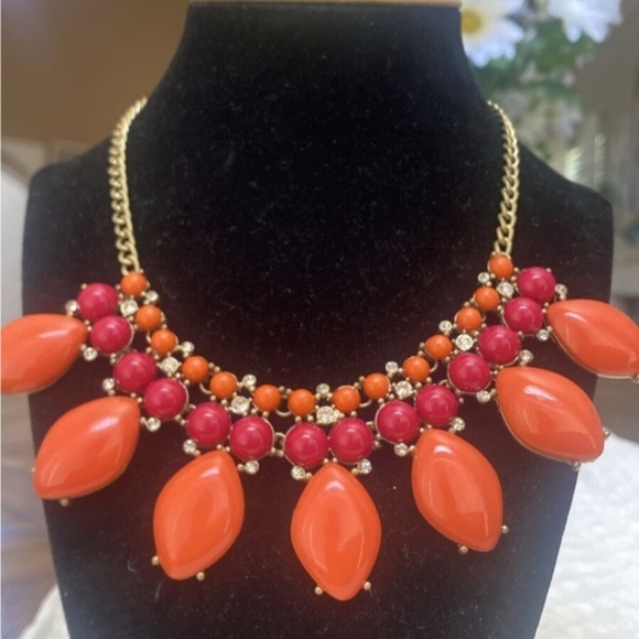 LOFT Orange and Gold Necklace with Bold Pendant Stones - Picture 1 of 7